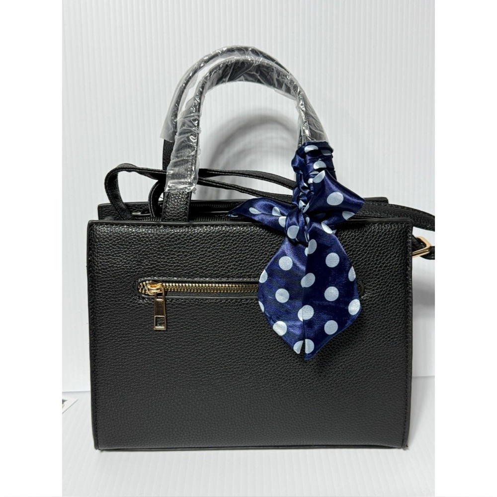 NWT Elegant Black Handbag with Crossbody Strap and FREE Polka Dot Twilly Scarf